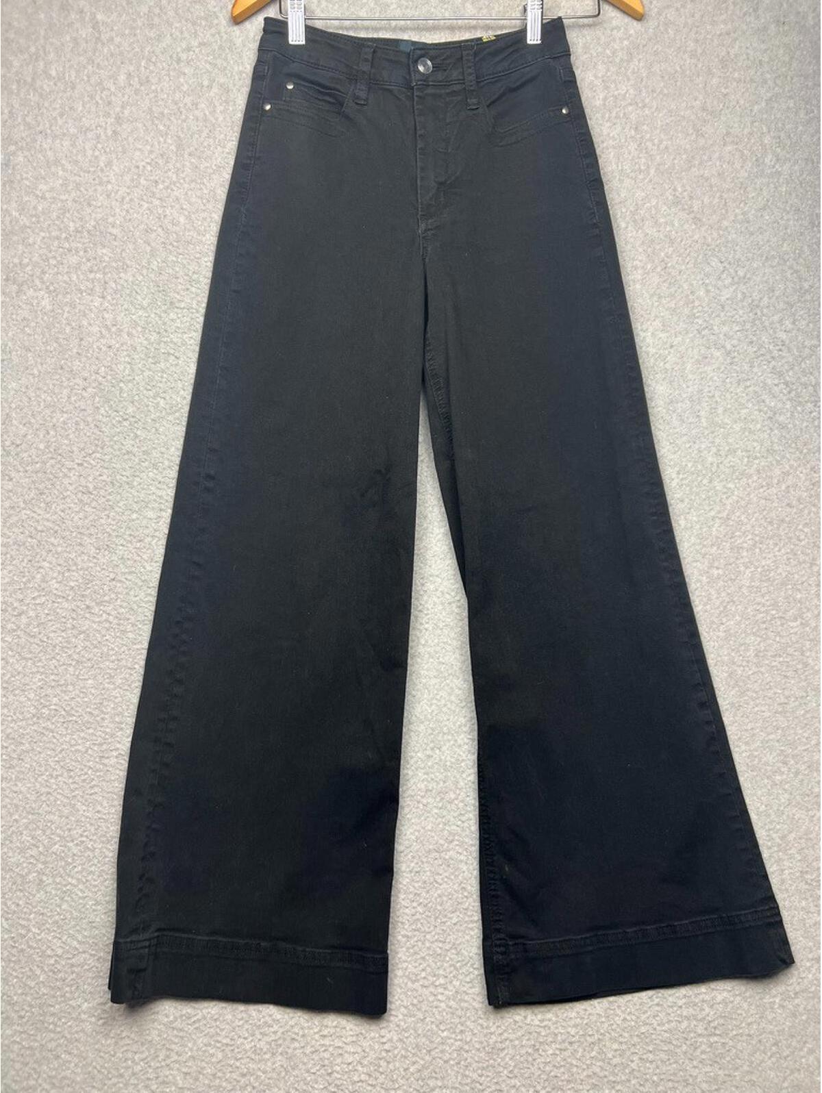 Maeve Anthropologie Wide Leg Denim Jeans High Rise Black Dark Wash Pants 25